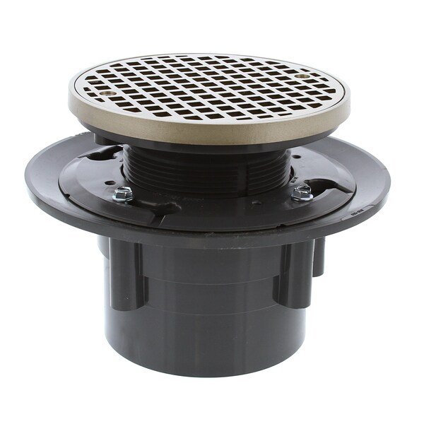 Jones Stephens 4in. Heavy Duty PVC Drain Base with 3-1/2in. Plastic Spud and 6in. Nickel Bronze Strainer with Ring D49245 - main